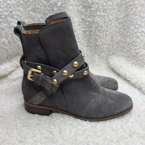 See by Chloe‎ Gray Suede Studded Harness Ankle Boots sz 38 - Picture 1 of 8